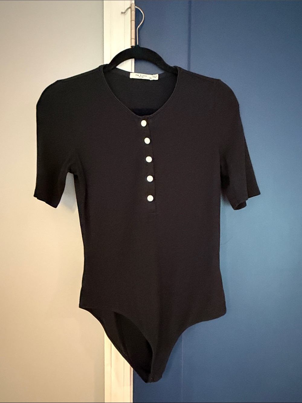 rag & bone Black Short-Sleeve Snap-Front Ribbed Bodysuit